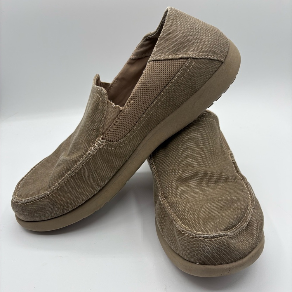 Crocs Canvas Santa Cruz Tan /Khaki Slip On Boat Loafer Mens Size 12 202056